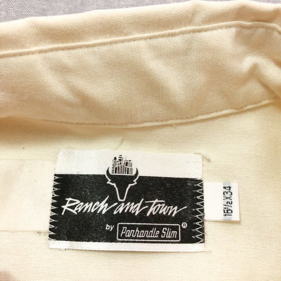 Off White Cream Western Snap Button Shirt 16.5 34 - Picture 6 of 6